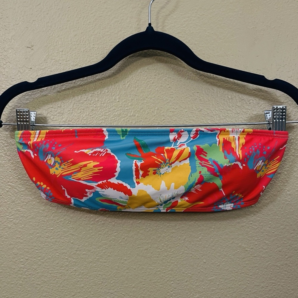 Tropical Floral Bikini Tube Top Bandeau Vibrant Multicolor Dopamine Size XS